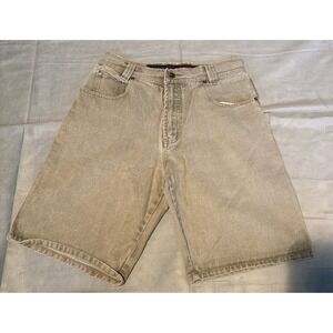 Point Zero Men Denim Shorts Size 32 Faded Olive Green Cotton Relaxed Fit Vintage